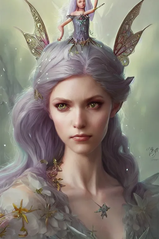 Image similar to fairy princess, highly detailed, d & d, fantasy, highly detailed, digital painting, trending on artstation, concept art, sharp focus, illustration, art by artgerm and greg rutkowski and magali villeneuve