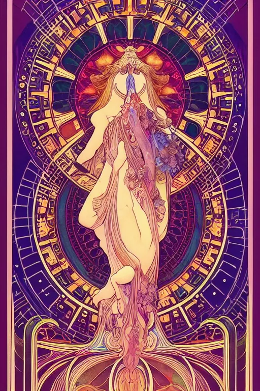 Prompt: beautiful goddess of space and dreams by maxfield parrish and artgerm and alphonse mucha, wide angle, mandala, coherent design, perfect symmetry, vivid colors, digital watercolor ink illustration painting, complementary color, golden ratio, detailed, sharp lines, sharp focus, intricate, rainbowshift, octane render