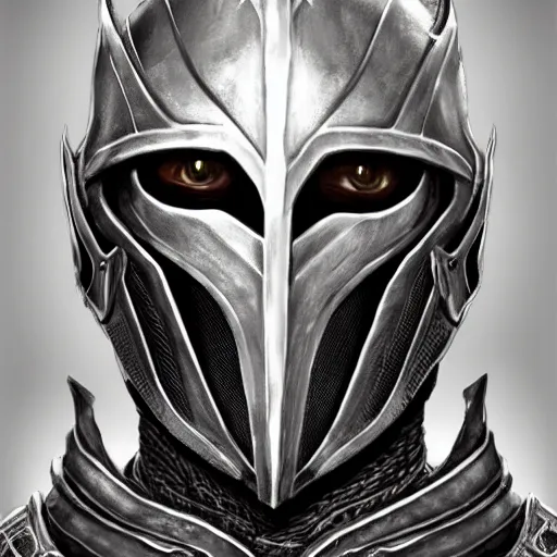 Prompt: a portrait of knight wearing daedric armor from Skyrim, pale colors, high contrast, sharp detailed , dark tones, digital art, Artstation