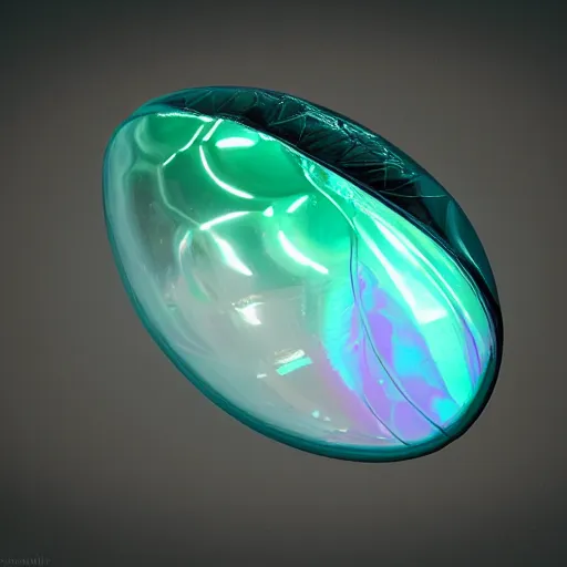 Image similar to - an iridescent angels egg inside a translucent rubber shell, bio luminance, hyper details, cinematic lights, photo bashing, cinematic lighting, octane