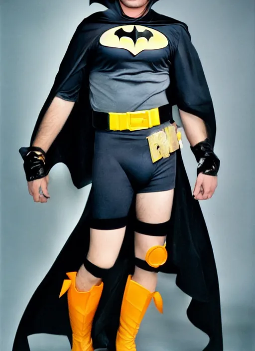 Image similar to a fashion portrait photograph by david lachapelle of a man in a batman costume, cosplay, 3 5 mm, color film camera, pentax