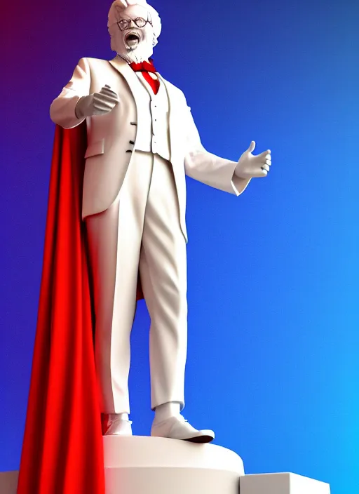 Image similar to colonel sanders as marble statue, in red background, soft red texture, red realistic 3 d render, high red lights, 4 k, high detailed photography cape, 5 0 mm lens, rich blue colors, smooth gradients, depth of field, cinematic