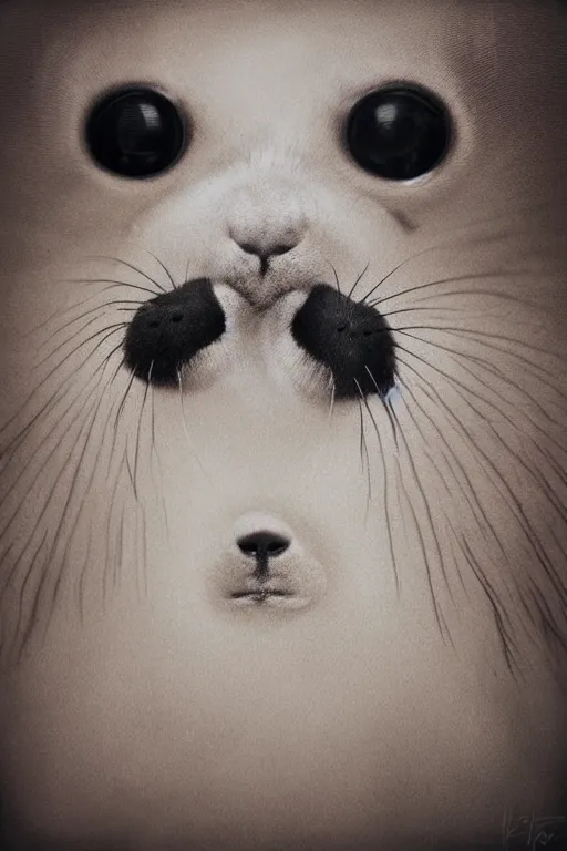 Image similar to portrait of a baby harp seal with tattoos on its face, portrait by Lee Jeffries”