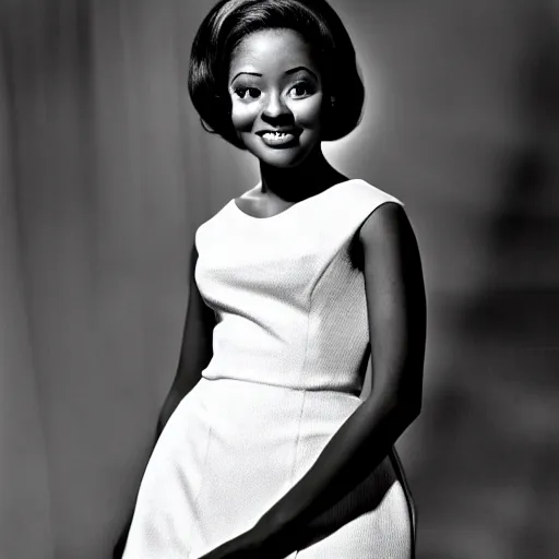 Image similar to black and white photo of a beautiful and elegant 1 9 6 5 young black actress