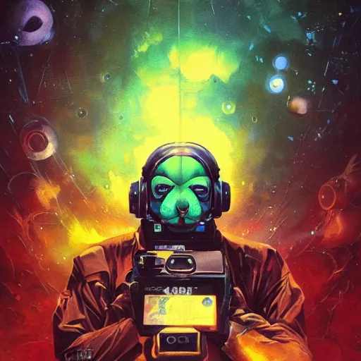 Prompt: portrait of Star Fox, cameras, melting ,8k,by tristan eaton,Stanley Artgermm,Tom Bagshaw,Greg Rutkowski,Carne Griffiths, Ayami Kojima, Beksinski, Giger,trending on DeviantArt,face enhance,hyper detailed,minimalist,cybernetic, android, blade runner,full of colour