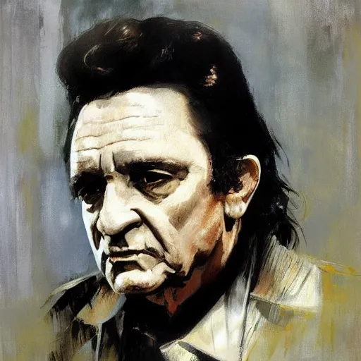 Prompt: portrait of johnny cash, 1 9 7 5, by jeremy mann.