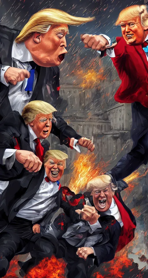 Image similar to Donald Trump fighting Karl Marx, highly detailed, award-winning, digital art, artstation, 8K