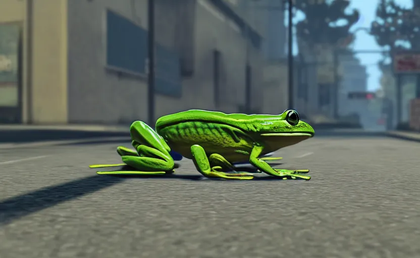 Image similar to a frog in gta san andreas, cinematic shot, 4 k, night time