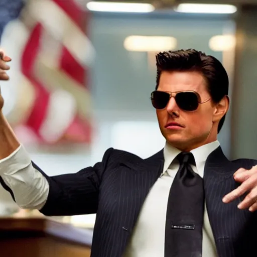 Prompt: tom cruise in wolf of wall Street movie, movie still