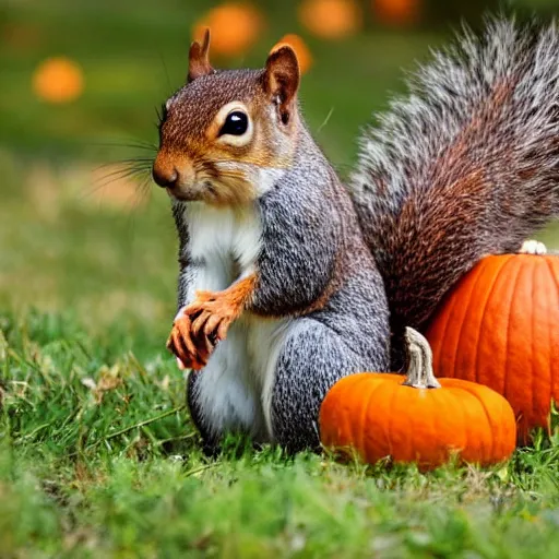 Image similar to squirrel with pumpkin head