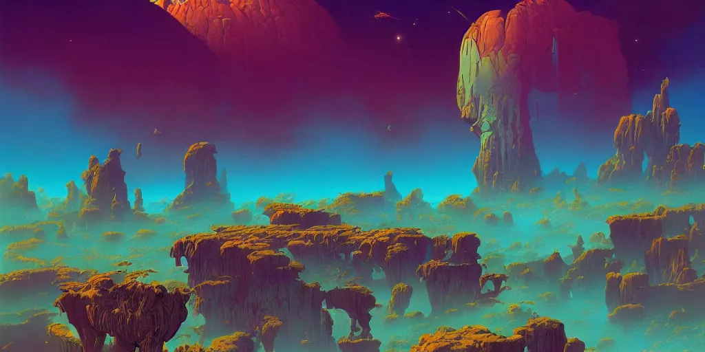 Prompt: breathtakingly beautiful ultrawide angle colour masterpiece dream by roger dean and greg hildebrandt and kilian eng and jean giraud and beeple and studio ghilbi, incredible sense of depth and perspective and clarity, weird abstract, 8 k