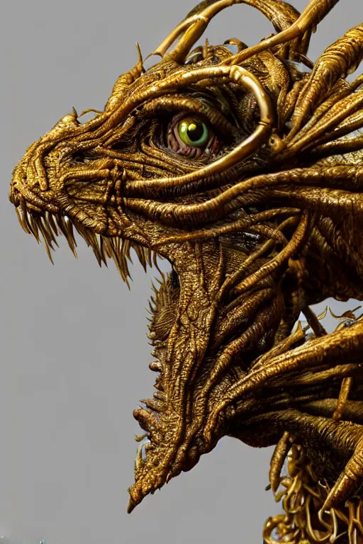 Image similar to photo taken of an epic intricate, ultra detailed, super realistic sculpture of a nightmarish creature created by weta workshop, zoomed in shots, photorealistic, sharp focus, white wall coloured workshop, f 0. 4, face centred, golden ratio, golden hour