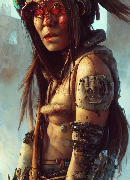 Prompt: hyper realistic photography portrait of postapocalyptic religious occult cyberpunk asian cyborg tribal amazon cinematic, brom, mucha, moebius juan gimenez artstation, cgsociety