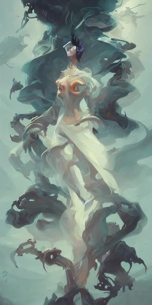 Image similar to the artwork of peter mohrbacher, flowing fabric robot prince