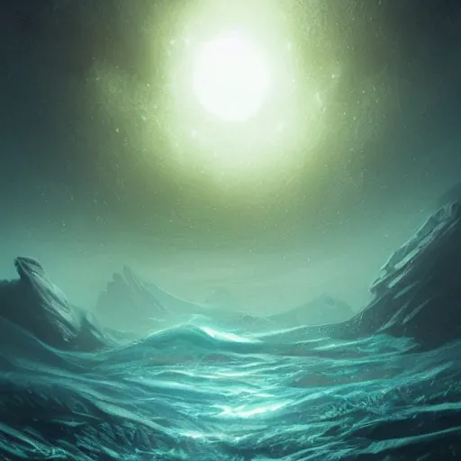 Image similar to stars shine deep below the surface of a dark sunless sea, leviathan, fantasy art, trending on artstation