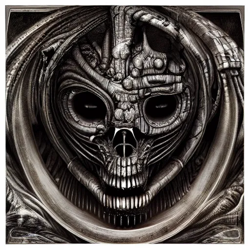 Image similar to album cover art, by daniel kirk, by wayne barlow, by hr giger, hd, hyper detailed, 4 k