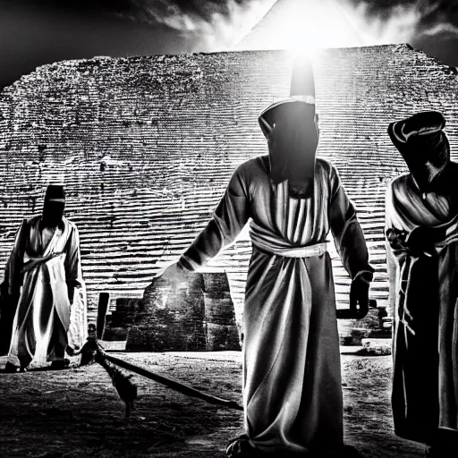 Prompt: egyptian workers wearing ancient clothing building the pyramids, historical reenactment, incredibly detailed, dramatic lighting, cinematic lens flare, 3 5 mm digital photo