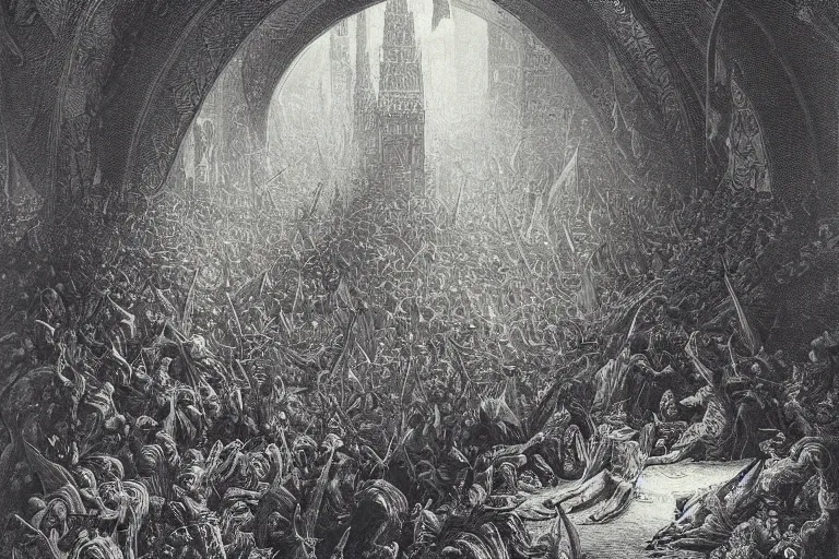 Prompt: highly detailed epic book on the table, symmetrical, masterpiece, highly detailed painting by gustave dore