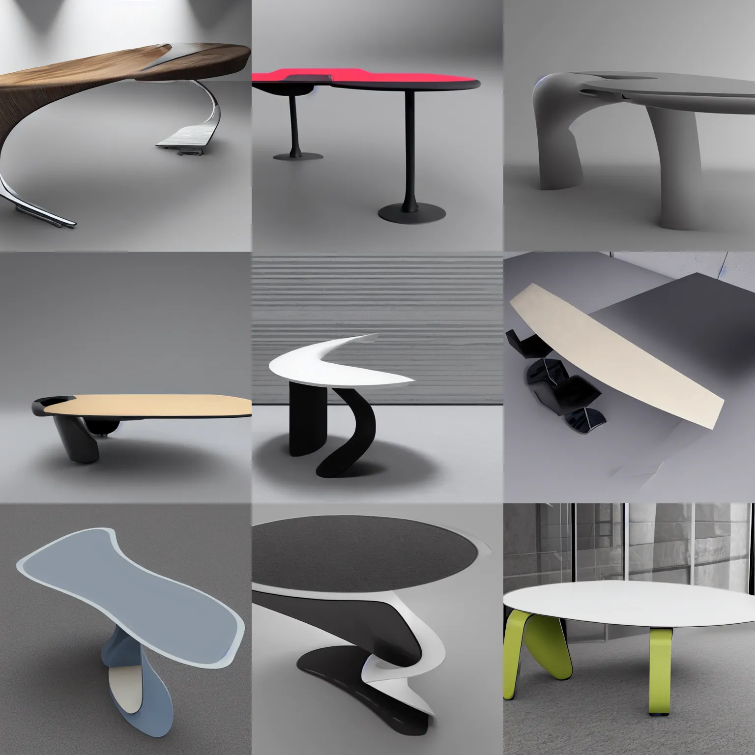 Prompt: a futuristic table, curved fzd school of design