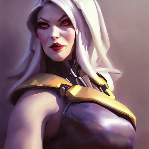 Image similar to greg manchess portrait painting of partially armored lady death as overwatch character, medium shot, asymmetrical, profile picture, organic painting, sunny day, matte painting, bold shapes, hard edges, street art, trending on artstation, by huang guangjian and gil elvgren and sachin teng