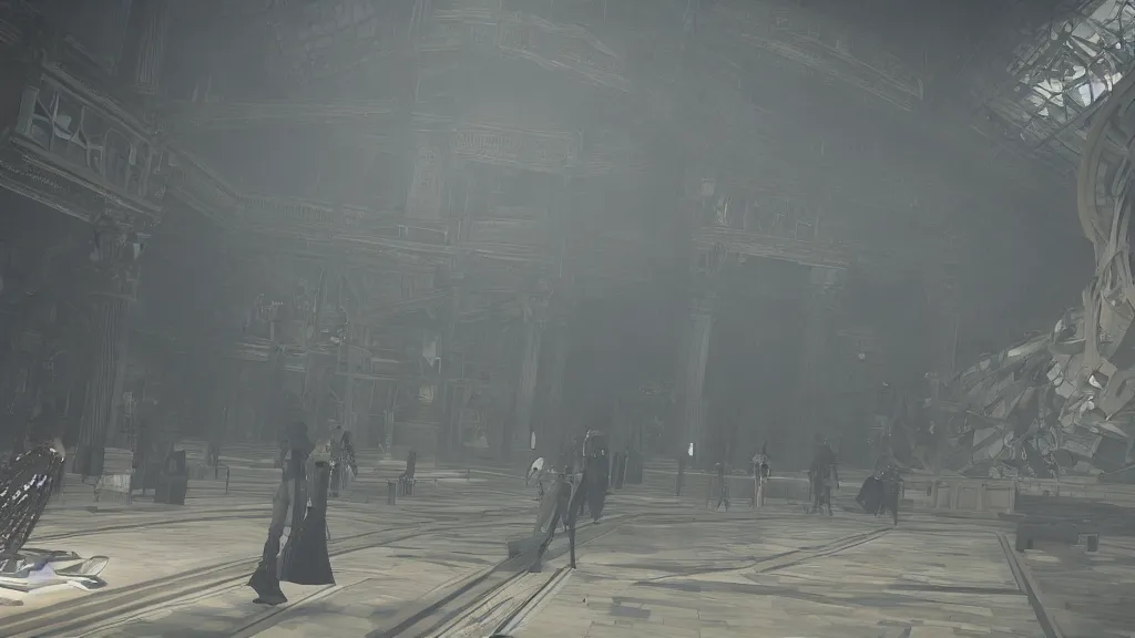 Image similar to Screenshot from Nier Automata inside the Louvres museum