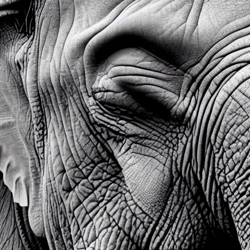 Image similar to elephant unicorn hybrid, ilustration realistic, elephant wrinkles, face close - up, 8 k.