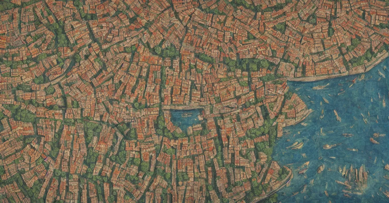 Prompt: Drone view, All roads lead to Rome, detail, great sense for composition, by best painter,