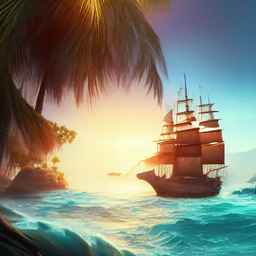 Image similar to Captain Jack Sparrow is looking all over an island for his rum, where is his rum, why is the rum gone, the moon is rising on the horizon, stars glistening in the night, hyperdetailed, artstation, cgsociety, 8k