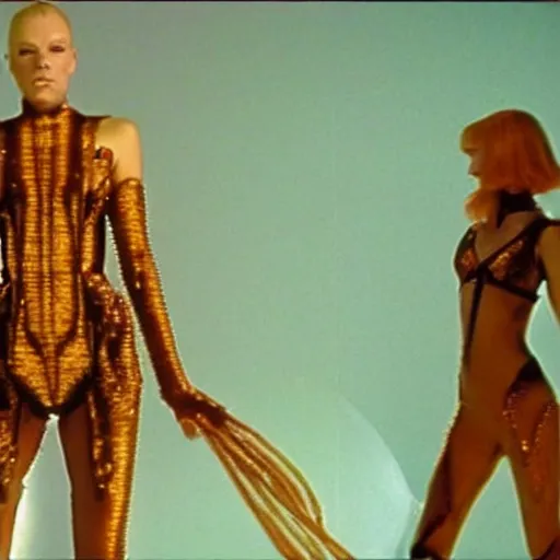 Prompt: avant - garde fashion model, still from movie the fifth element, highly detailed