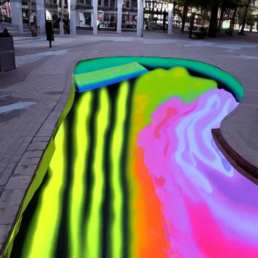 Image similar to an 3 d optical illusion, outdoor art installation, colour hd photography