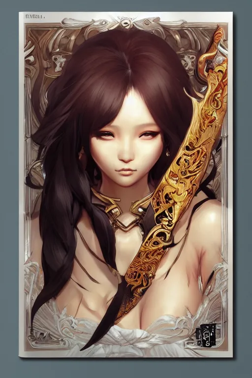 Image similar to Monalisa in a blade and soul spinoff artbook rendered by the artist Hyung tae Kim, Jiyun Chae, Lê Long, Joe Madureira, trending on Artstation by Hyung tae Kim, artbook, Stanley Artgerm Lau, WLOP, Rossdraws , James Gurney