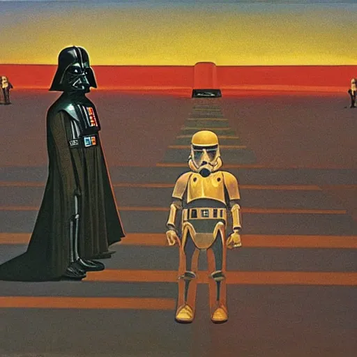 Prompt: star wars a new hope 1 9 7 7, grant wood, pj crook, edward hopper, oil on canvas