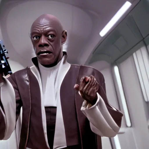Prompt: beatlejuice as mace windu in star wars episode 3, 8k resolution, full HD, cinematic lighting, award winning, anatomically correct
