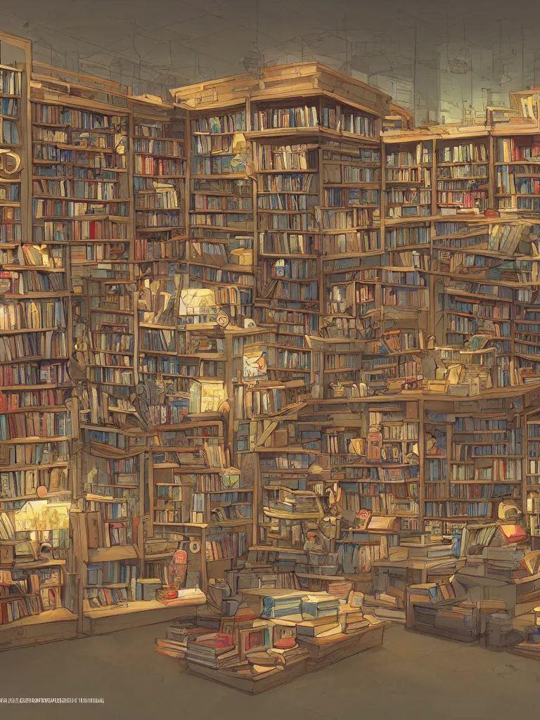 Prompt: book store by disney concept artists, blunt borders, rule of thirds