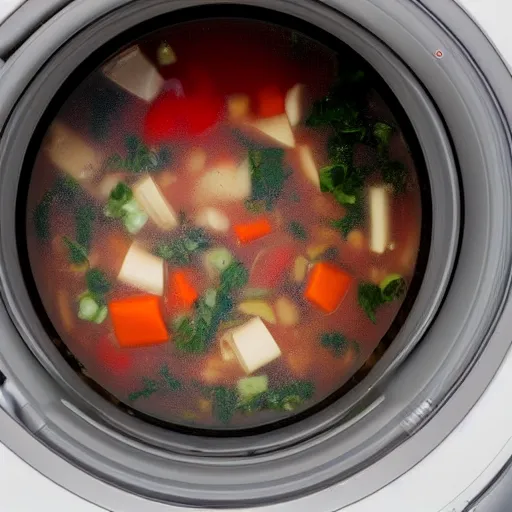 Image similar to soup inside of a washing machine, photography, realistic