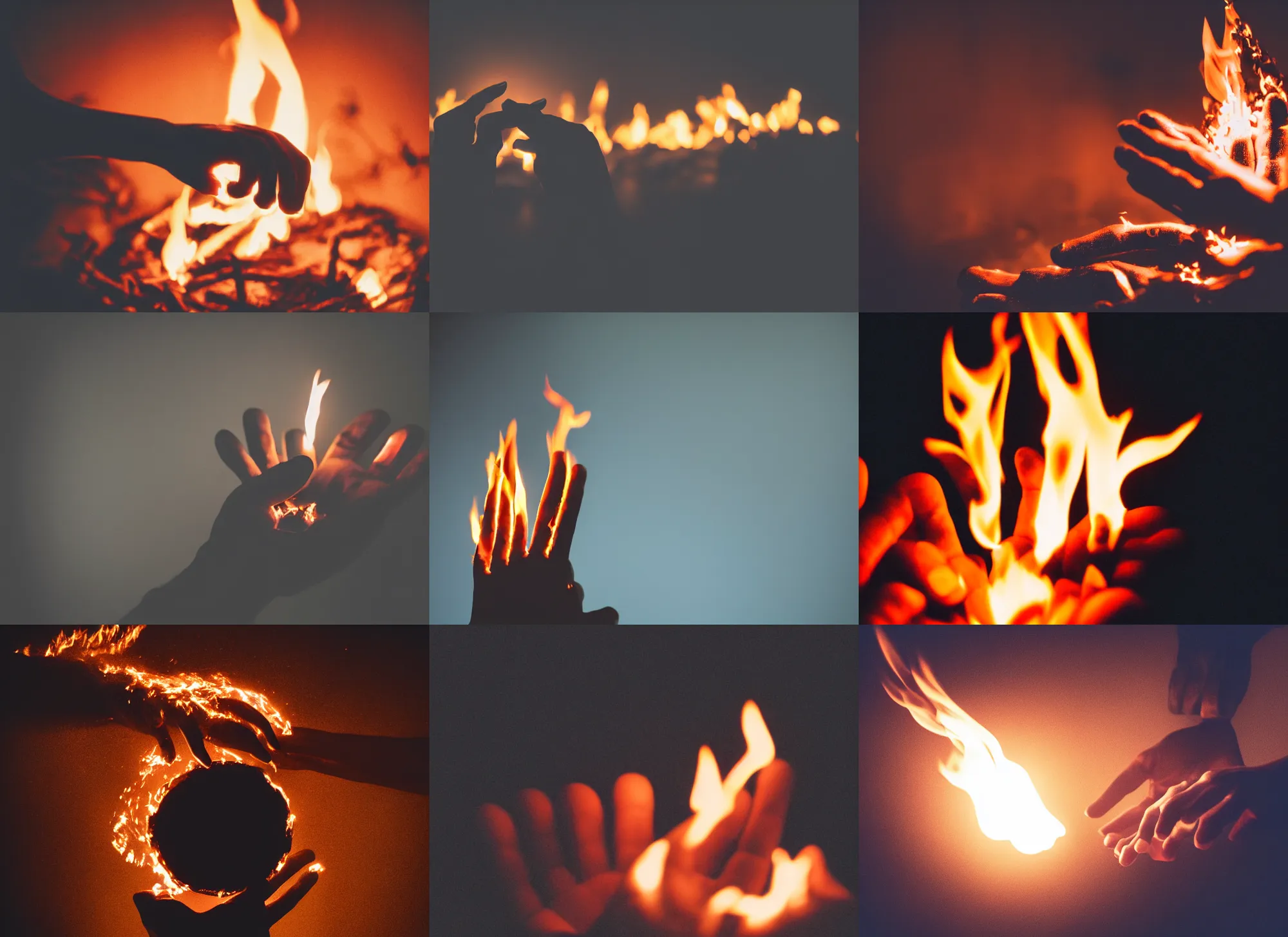 Prompt: photo still of behind view, dark silhouette of a hand, enchanting a fire spell, 8 k, studio lighting bright ambient lighting key light, 8 5 mm f 1. 8