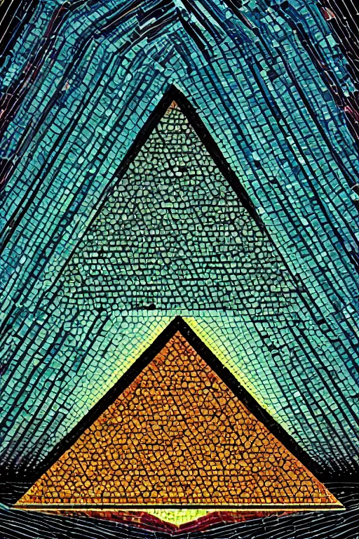 Image similar to a pyramid in a field with a sky background, a mosaic by jeffrey smith, behance contest winner, generative art, circuitry, fractalism, behance hd