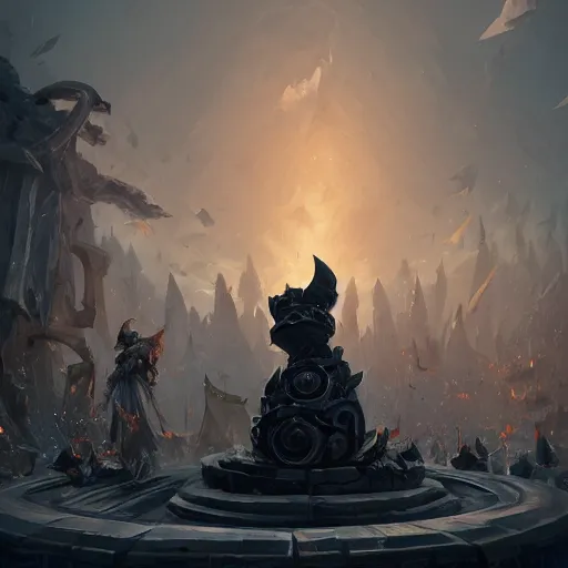 Image similar to a giant black chess pawn statue, battlefield background, bright art masterpiece artstation. 8 k, sharp high quality artwork in style of jose daniel cabrera pena and greg rutkowski, concept art by tooth wu, hearthstone card game artwork, chess piece