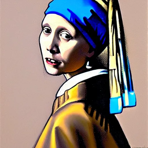 Image similar to greg manchess portrait painting of the girl with the pearl earring with the face of carrie fisher, medium shot, asymmetrical, profile picture, organic painting, sunny day, matte painting, bold shapes, hard edges, street art, trending on artstation, by huang guangjian and gil elvgren and gerald brom