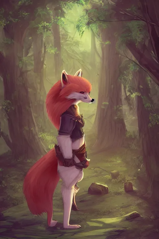 Prompt: an anthropomorphic medieval fox with a fluffy tail in a forest, trending on furaffinity, digital art, backlighting, by kawacy, trending on artstation, dnd art