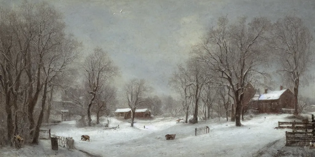 Prompt: a house during a severe winter, by george henry durrie