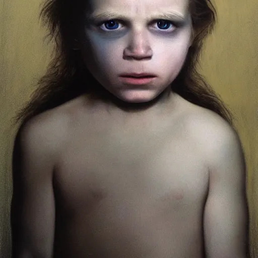 Prompt: high quality high detail portrait by gottfried helnwein, hd, a remorseless psychopath, intense unsettling look in the eyes, photorealistic lighting