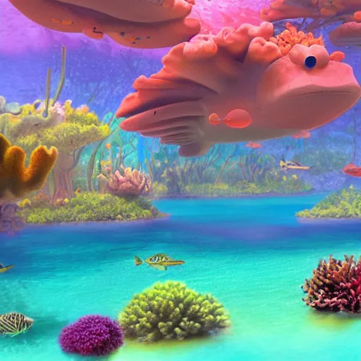 Prompt: coral reef matte painting in the style of pixar