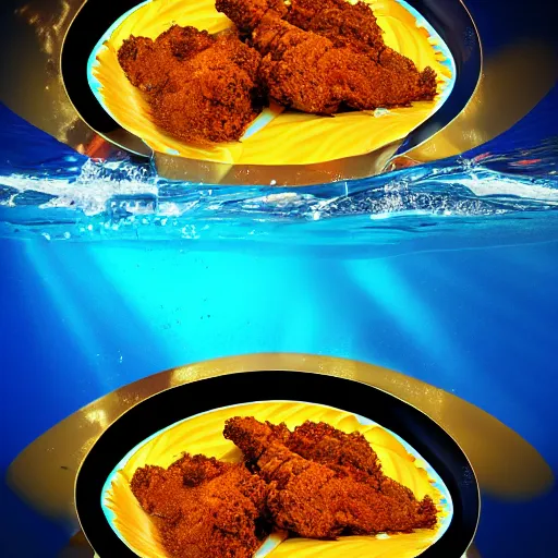 Image similar to fried chicken, splash underwater! photoshop edit, golden ratio