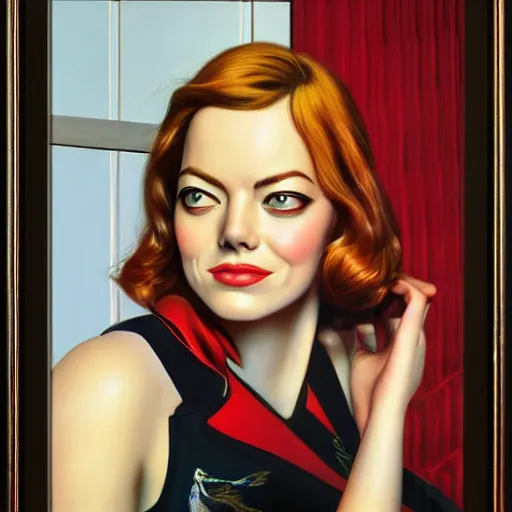 Image similar to emma stone in soviet public toilet, sharp focus, detailed, art by artgerm trufanov rolf armstrong