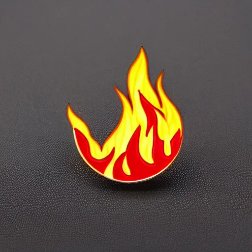 Image similar to a diamond enamel pin depicting a minimalistic illustration fire flames warning label, smooth curves