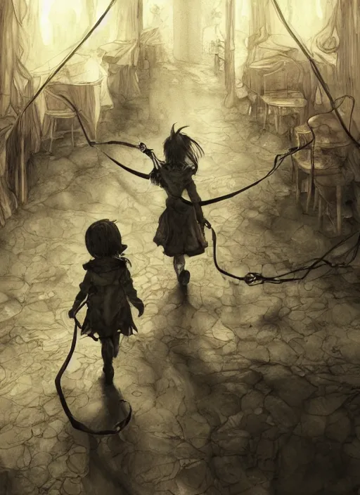 Image similar to portrait, A demon being led around on a leash by a toddler, tea party, watercolor, dramatic lighting, cinematic, establishing shot, extremely high detail, foto realistic, cinematic lighting, pen and ink, intricate line drawings, by Yoshitaka Amano, Ruan Jia, Kentaro Miura, Artgerm, post processed, concept art, artstation, matte painting, style by eddie mendoza, raphael lacoste, alex ross