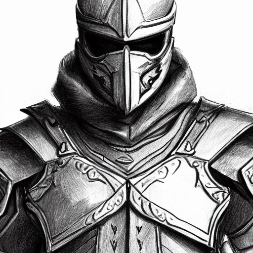 Prompt: a highly detailed sketch drawing of a man wearing a epic shadow armor