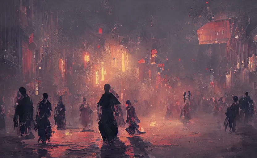 Image similar to a painting of the japanese ghost festival trending on artstation in the style of greg rutkowski