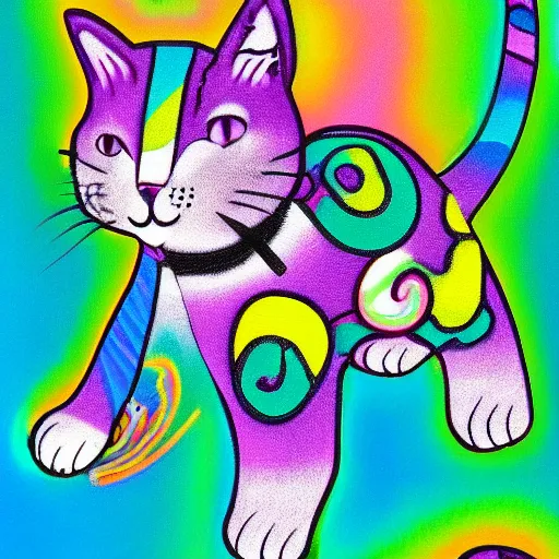 Prompt: a cat by lisa frank